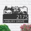 DINOZOZO Personalized Forest Elk Deer Bear Scene Address Sign Custom Metal Signs