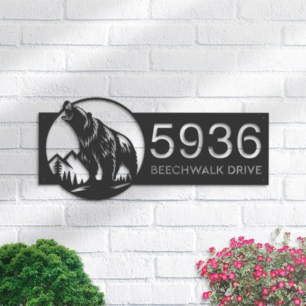 DINOZOZO Personalized Grizzly Bear Address Sign Custom Metal Signs