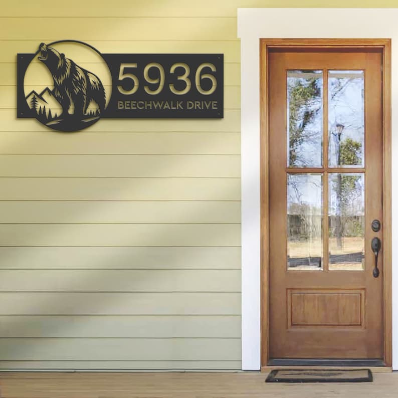 DINOZOZO Personalized Grizzly Bear Address Sign Custom Metal Signs3