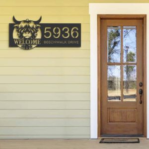 DINOZOZO Personalized Highland Cow Farmhouse Address Sign Custom Metal Signs 1