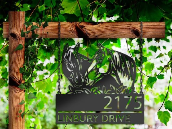 DINOZOZO Personalized Horse Couple Farm House Ranch Address Sign Custom Metal Signs