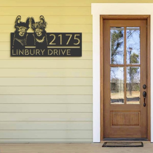 DINOZOZO Personalized Llama Farm Address Sign Custom Metal Signs