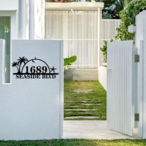 DINOZOZO Personalized Palm Tree Coastal Beach House Address Sign Custom Metal Signs