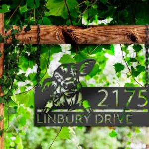 DINOZOZO Personalized Peeking Calf Farm Animal Ranch Address Sign Custom Metal Signs2
