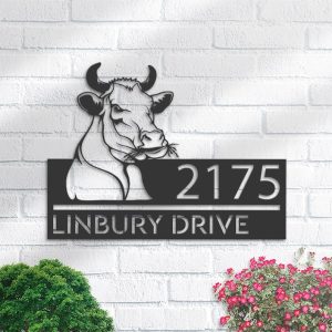 DINOZOZO Personalized Peeking Cow Farm Animal Ranch Address Sign Custom Metal Signs