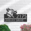 DINOZOZO Personalized Peeking Cow Farm Animal Ranch V1 Address Sign Custom Metal Signs