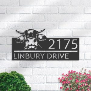 DINOZOZO Personalized Peeking Cow Farm Animal Ranch V2 Address Sign Custom Metal Signs