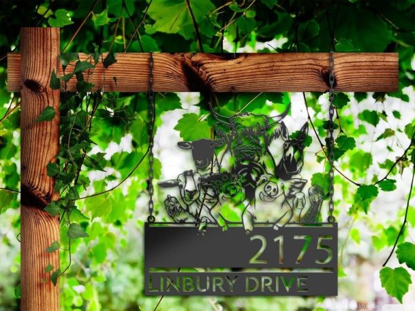 DINOZOZO Personalized Peeking Farm Animals Farmhouse Ranch Address Sign Custom Metal Signs