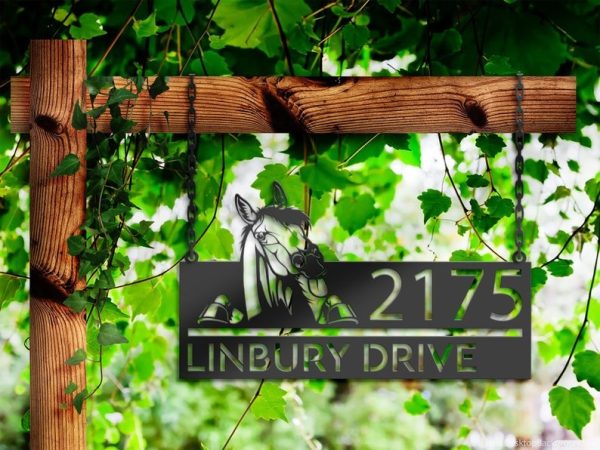 DINOZOZO Personalized Peeking Horse Farm Animal Ranch Address Sign Custom Metal Signs