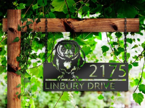 DINOZOZO Personalized Peeking Owl Address Sign Custom Metal Signs