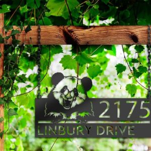 DINOZOZO Personalized Peeking Panda Address Sign Custom Metal Signs2