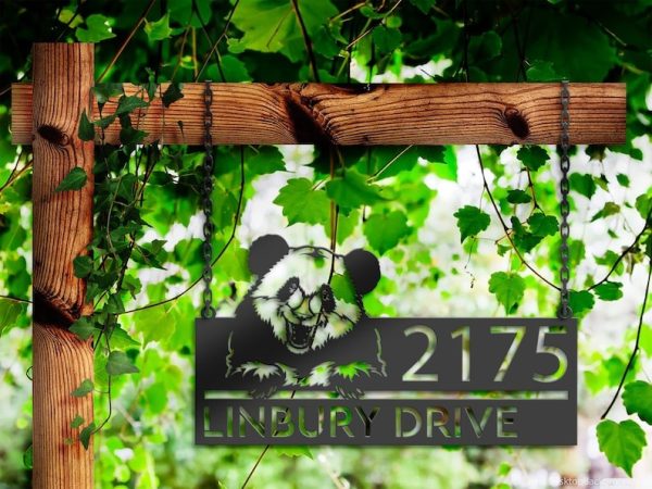 DINOZOZO Personalized Peeking Panda Address Sign Custom Metal Signs