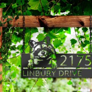 DINOZOZO Personalized Peeking Raccoon Address Sign Custom Metal Signs2