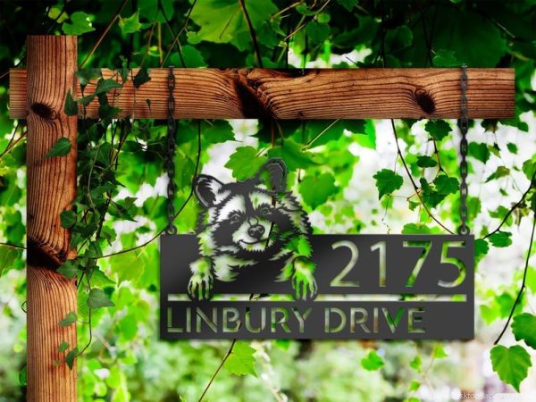 DINOZOZO Personalized Peeking Raccoon Address Sign Custom Metal Signs