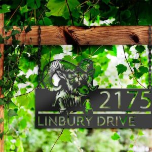 DINOZOZO Personalized Ram Farm Animal Ranch Address Sign Custom Metal Signs2