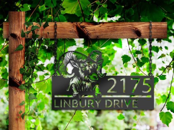 DINOZOZO Personalized Ram Farm Animal Ranch Address Sign Custom Metal Signs