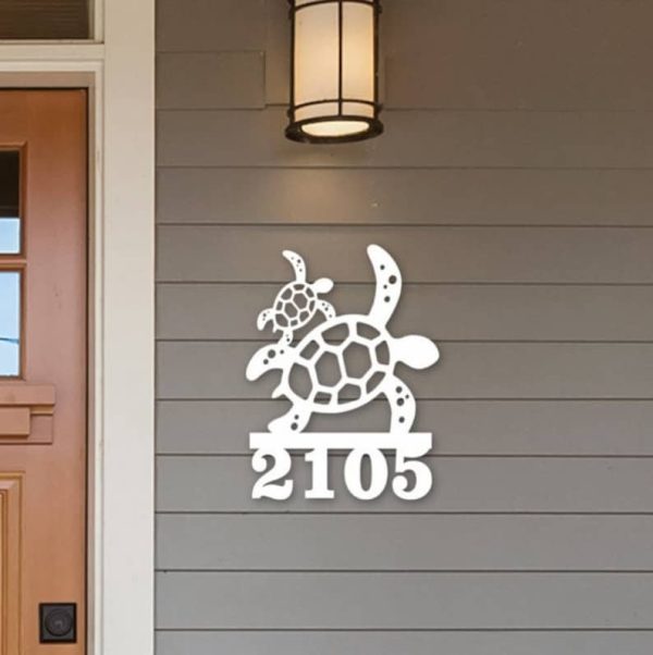 DINOZOZO Personalized Turtle and Baby Coastal Beach House Address Sign Custom Metal Signs