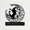 DINOZOZO Personalized Witch on Crescent Moon Address Sign Custom Metal Signs4