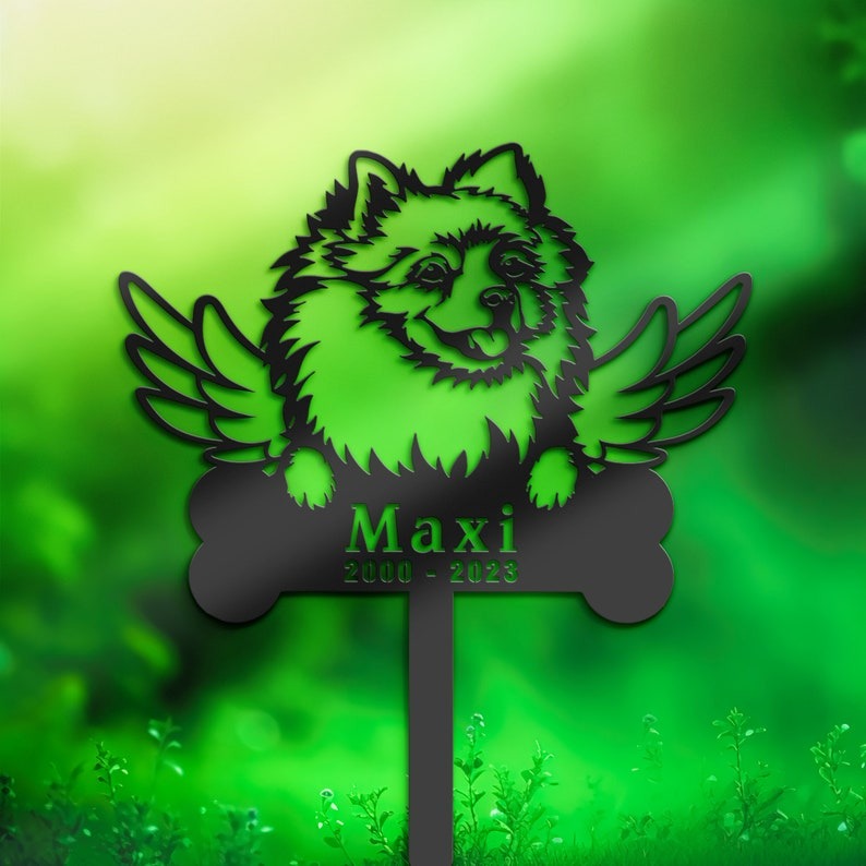 DINOZOZO Pomeranian Dog Grave Marker Garden Stakes Dog Memorial Gift Cemetery Decor Custom Metal Signs2