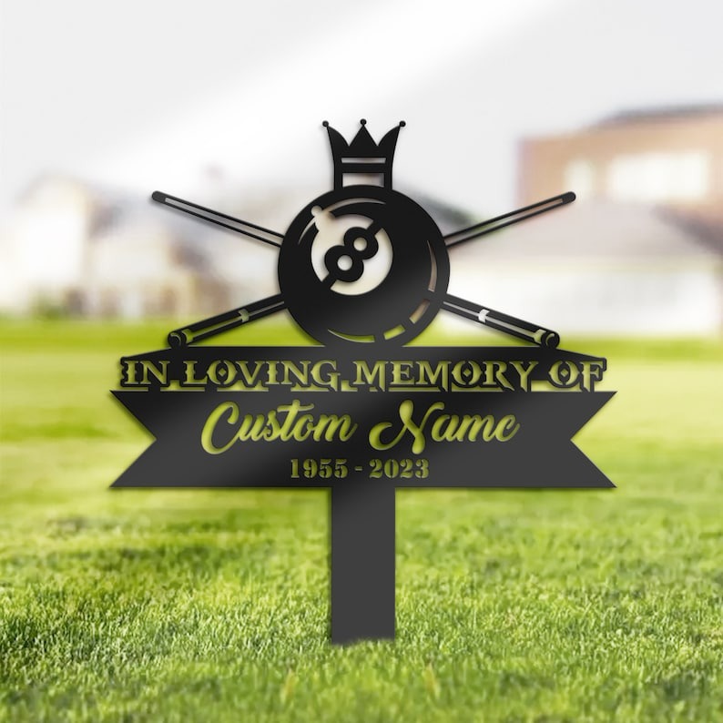 DINOZOZO Pool Billiard Snooker Grave Marker Memorial Sign with Stake Sympathy Gifts for Loss of Loved One Custom Metal Signs2
