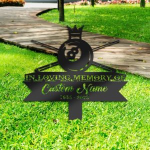 DINOZOZO Pool Billiard Snooker Grave Marker Memorial Sign with Stake Sympathy Gifts for Loss of Loved One Custom Metal Signs4