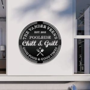 DINOZOZO Pool Signs Pool Chill and Grill New Pool Gift Custom Metal Signs