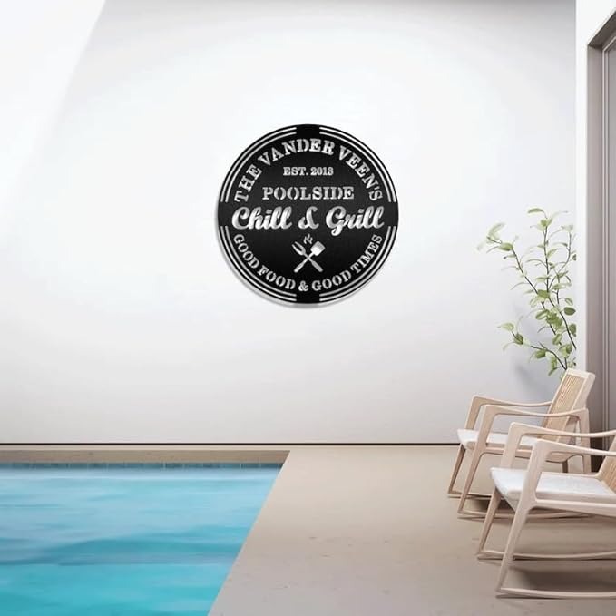 DINOZOZO Pool Signs Pool Chill and Grill New Pool Gift Custom Metal Signs2