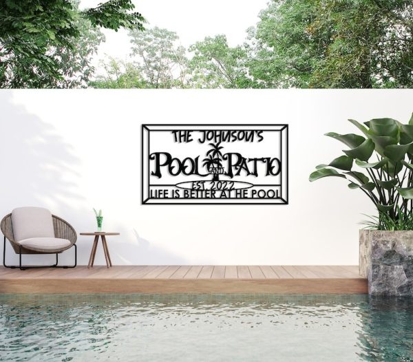 DINOZOZO Pool Signs Pool Patio Palm Tree New Pool Gift  Custom Metal Signs