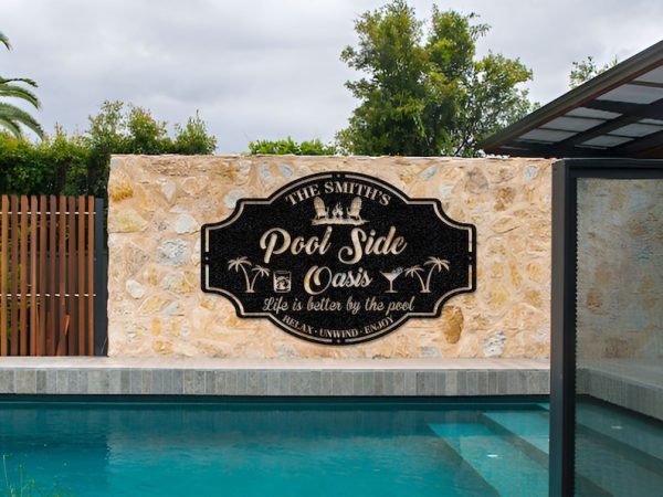 DINOZOZO Pool Signs Poolside Oasis Life Is Better By The Pool New Pool Gift Custom Metal Signs