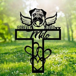 DINOZOZO Pug Dog Grave Marker Garden Stakes Forever Loved Dog Memorial Gift Cemetery Decor Custom Metal Signs4