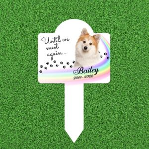 DINOZOZO Rainbow Brigde Custom Dog Cat Photo Until We Meet Again Pet Grave Marker Garden Stakes Pet Memorial Gift Custom Metal Signs4