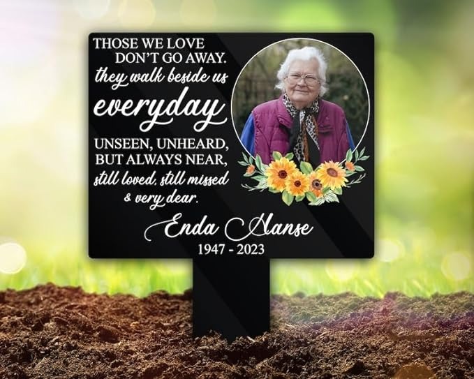 DINOZOZO Rest In Peace Custom Photo Sunflower Mom Dad Grave Marker Memorial Stake Sympathy Gifts Custom Metal Signs
