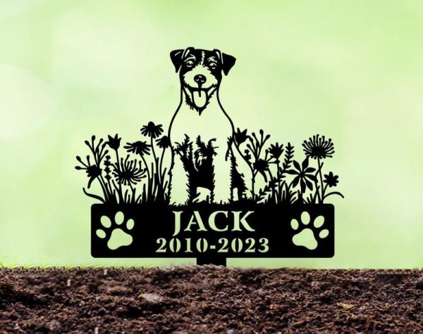 DINOZOZO Russell Terrier Dog Grave Marker Garden Stakes Dog Sympathy Gift Cemetery Decor Memorial Custom Metal Signs