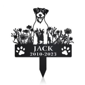 DINOZOZO Russell Terrier Dog Grave Marker Garden Stakes Dog Sympathy Gift Cemetery Decor Memorial Custom Metal Signs2