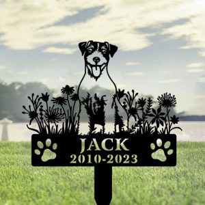 DINOZOZO Russell Terrier Dog Grave Marker Garden Stakes Dog Sympathy Gift Cemetery Decor Memorial Custom Metal Signs3