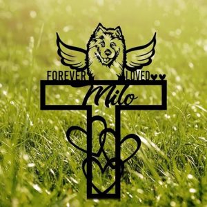 DINOZOZO Samoyed Dog Grave Marker Garden Stakes Forever Loved Dog Memorial Gift Cemetery Decor Custom Metal Signs3
