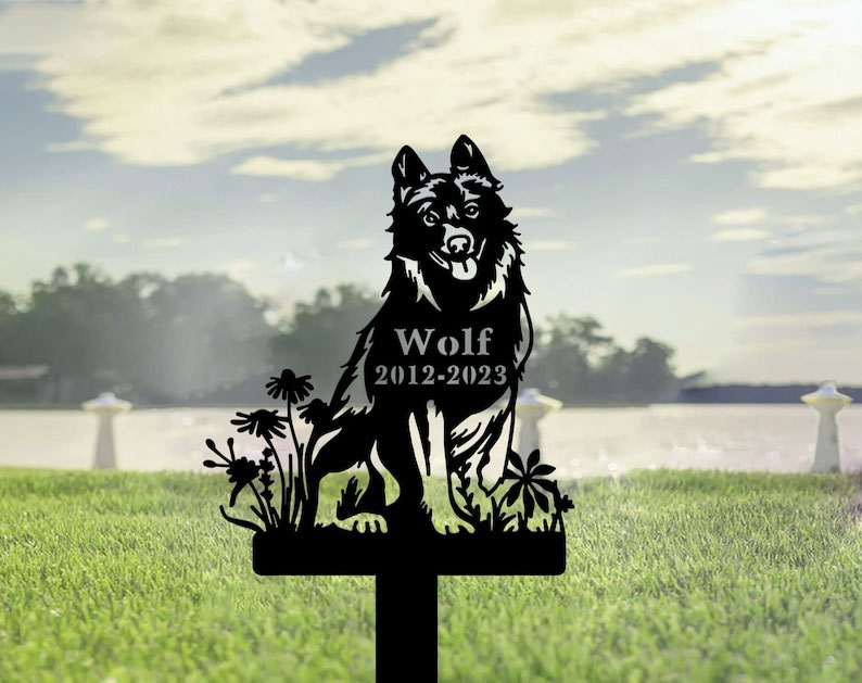 DINOZOZO Schipperke Dog Grave Marker Garden Stakes Dog Sympathy Gift Cemetery Decor Memorial Custom Metal Signs3