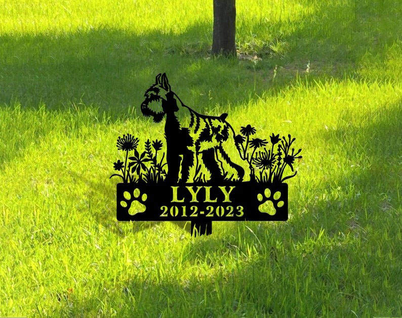 DINOZOZO Schnauzer Dog Grave Marker Garden Stakes Dog Sympathy Gift Cemetery Decor Memorial Custom Metal Signs3
