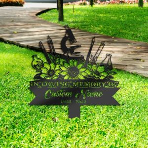 DINOZOZO Scientist Chemist Grave Marker Memorial Sign with Stake Sympathy Gifts for Loss of Loved One Custom Metal Signs4