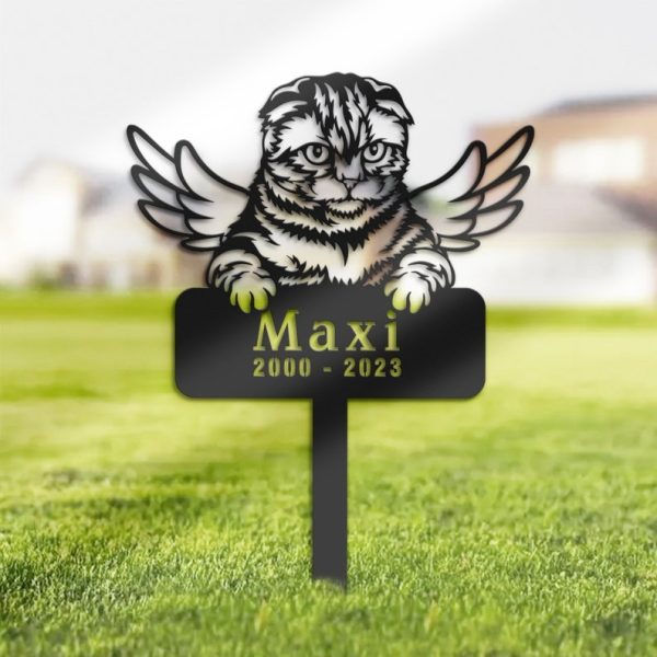 DINOZOZO Scottish Fold Cat Grave Marker Garden Stakes Cat Memorial Gift Cemetery Decor Custom Metal Signs