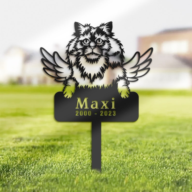 DINOZOZO Selkirk Rex Cat Grave Marker Garden Stakes Cat Memorial Gift Cemetery Decor Custom Metal Signs