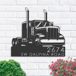 DINOZOZO Semi Truck Address Sign Business Custom Metal Signs