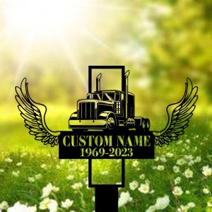 DINOZOZO Semi Truck Driver with Wings Memorial Yard Stake Custom Metal Signs