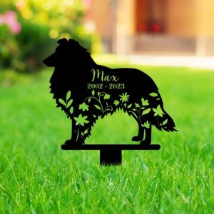 DINOZOZO Shetland Sheepdog Grave Marker Garden Stakes Dog Memorial Gift Cemetery Decor Custom Metal Signs