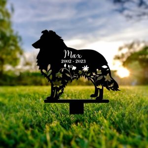 DINOZOZO Shetland Sheepdog Grave Marker Garden Stakes Dog Memorial Gift Cemetery Decor Custom Metal Signs2