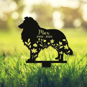 DINOZOZO Shetland Sheepdog Grave Marker Garden Stakes Dog Memorial Gift Cemetery Decor Custom Metal Signs3