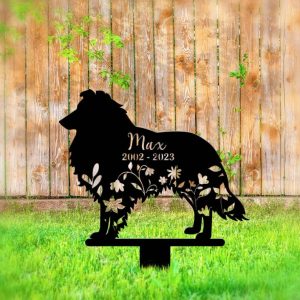 DINOZOZO Shetland Sheepdog Grave Marker Garden Stakes Dog Memorial Gift Cemetery Decor Custom Metal Signs4