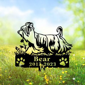 DINOZOZO Silky Terrier Dog Grave Marker Garden Stakes Dog Sympathy Gift Cemetery Decor Memorial Custom Metal Signs2