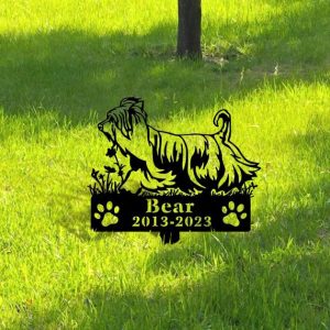 DINOZOZO Silky Terrier Dog Grave Marker Garden Stakes Dog Sympathy Gift Cemetery Decor Memorial Custom Metal Signs3