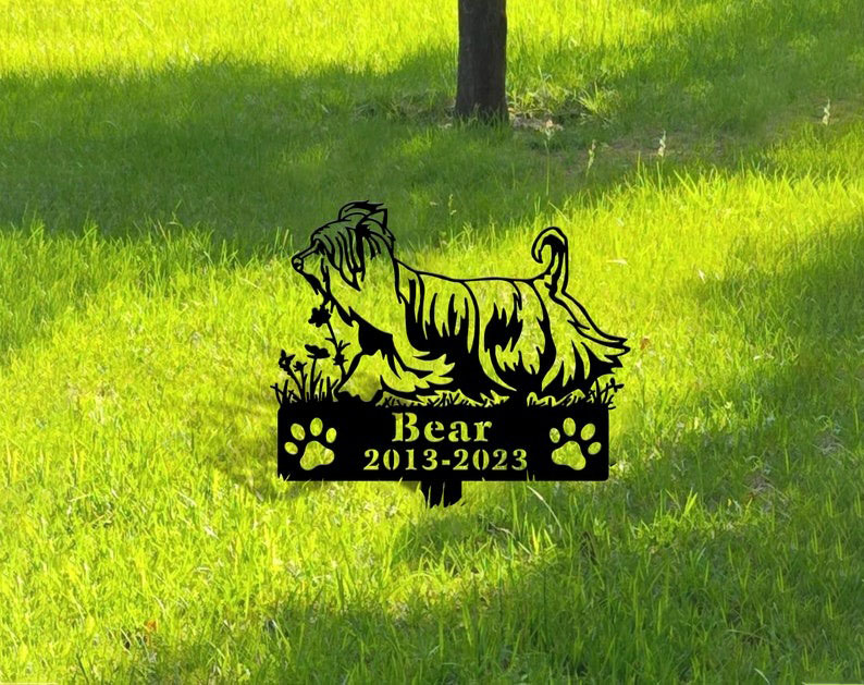 DINOZOZO Silky Terrier Dog Grave Marker Garden Stakes Dog Sympathy Gift Cemetery Decor Memorial Custom Metal Signs3
